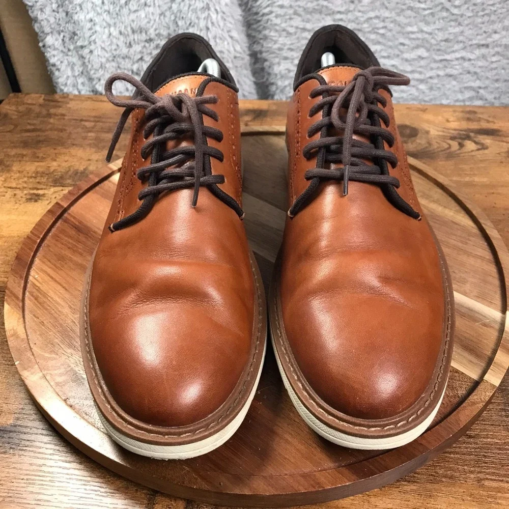 Cole‎ Haan Go To Plain Toe Oxford Mens 10.5M British Tan Leather Derby Shoes